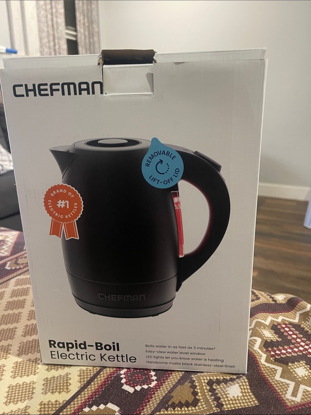 Chefman Rapid-Boil Electric Kettle — Black with Red Accent